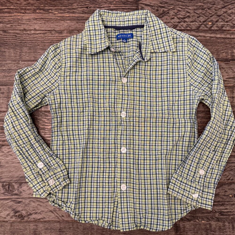 Maison Me Boys' Plaid Long Sleeve Button Up